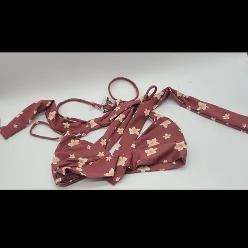 Nirvanic Swim Bikini Fai Wrap Top in Plumeria Clay (M) Red Size M