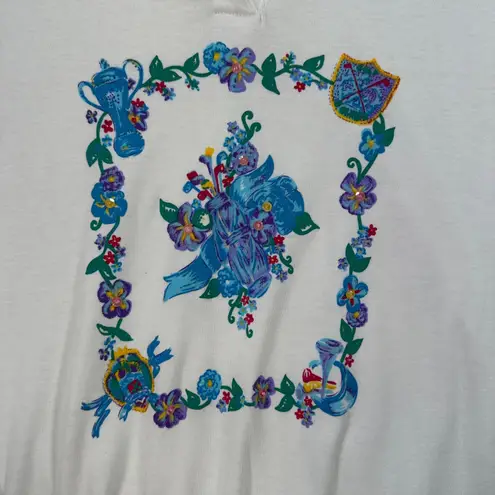 Koret Sport Vintage Short Sleeve Polo Shirt Women's XL Floral Sequins Scallop White