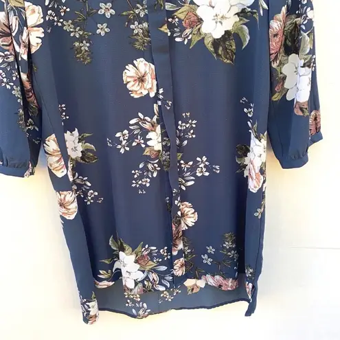 C & E Womens size small button up teal floral tunic top relaxed flowy fit