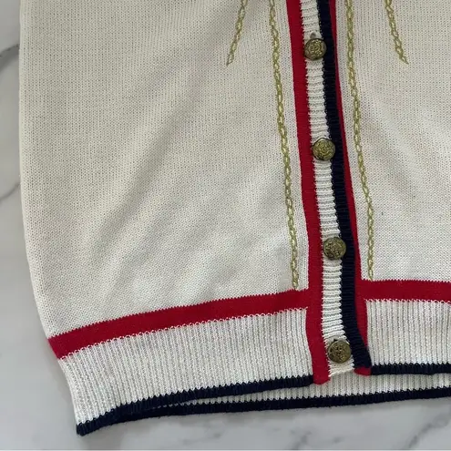 Tanner Vintage Ramie knit cardigan Retro Nautical Striped academia preppy Tennis White Size M