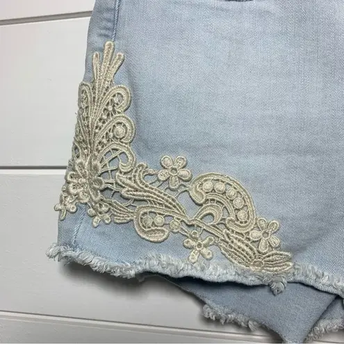 Jessica Simpson  Cut off Stretch Blue Denim Almond Lace Short Bottom Size 28