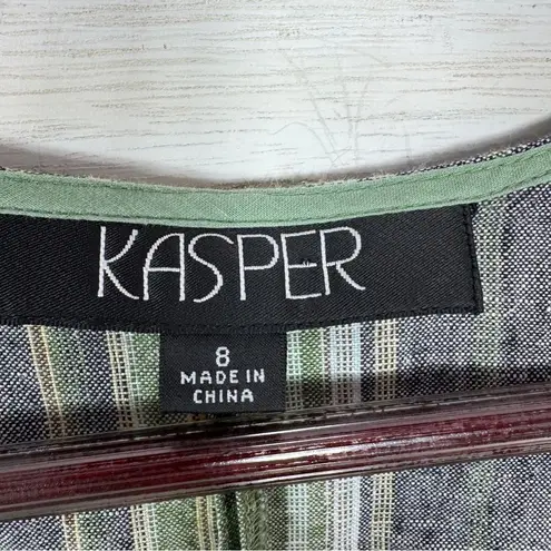 Kasper Linen Striped Tie Waist Sleeveless Tank Top Shirt Green Blue 8