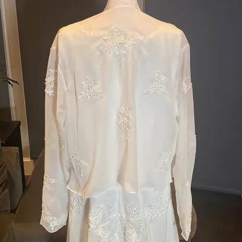 Women’s White Chiffon Formal Dress Floral Lace Detail & Matching Jacket Size 14