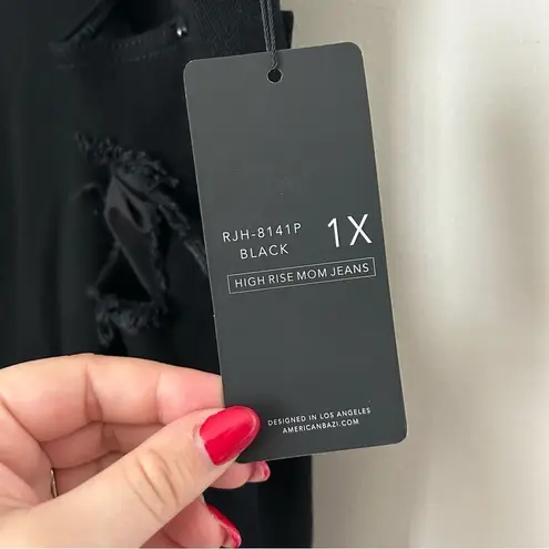 American Bazi Jeans Mom High Rise Black Distressed Casual Trendy
