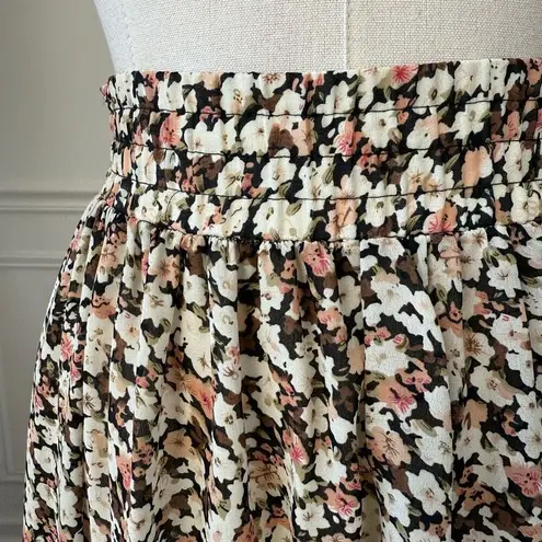 Vintage 90s MJ Carroll Floral Chiffon Prairie Skirt 1X. XL Brown