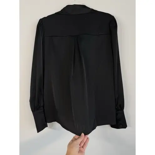 BTFBM Women’s M Black Satin Button Down Shirt Lantern Long Sleeve Office Casual Size M