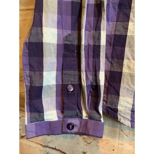 Merrell Button Blouse M purple plaid long sleeve