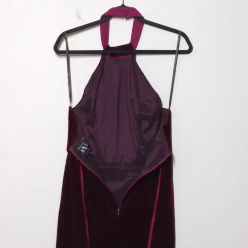 Black Halo Eve Dress Burgundy Halter Sleeveless Bow Velvet USA Gown 12