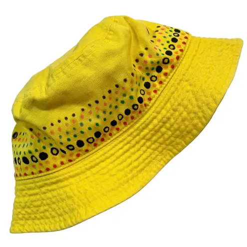 Hand Painted Rainbow Dots Yellow Bucket Hat