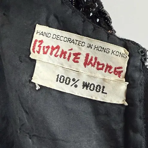 Vintage 1960s Beaded Black Sweater Shell Vest Bonnie Wong Hong Kong M/L Glam Size M