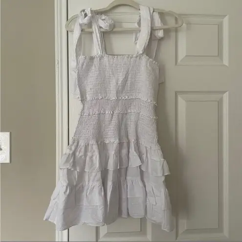 Olivaceous NWT  Smocked Ruffle Tiered Tie Strap Mini Dress Sz Medium