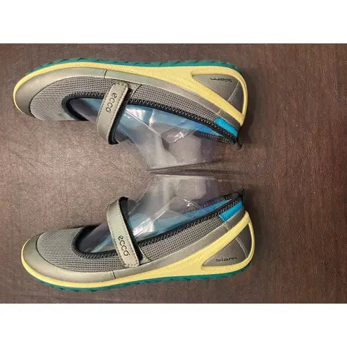 Ecco BIOM Natural Motion Mary Jane Shoes Gray Teal Mesh Size 39 US 8.5 Minimal