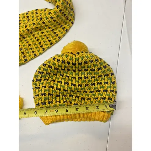 Vintage Winter Scarf Matching Hat Set Mens Womens Yellow Green Blue 1970s Retro