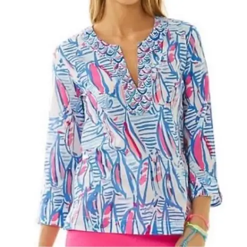 Lilly Pulitzer  Amelia Island Red Right Return Resort White Sailboat Tunic - Image 1
