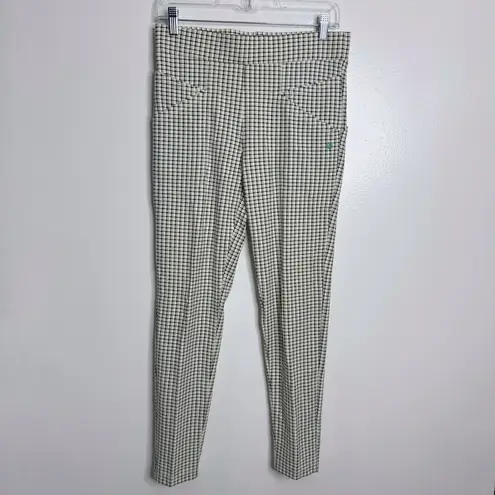 Betabrand NEW Journey Cream Teal Green Black Plaid Skinny Ankle Pant Medium