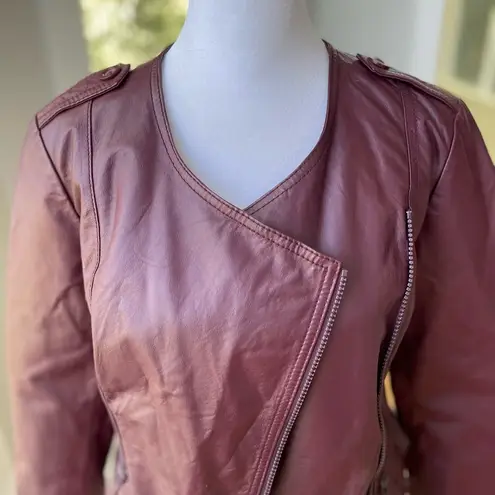 Moda Vintage International Oxblood Burgundy Red Leather Moto Jacket Size XS