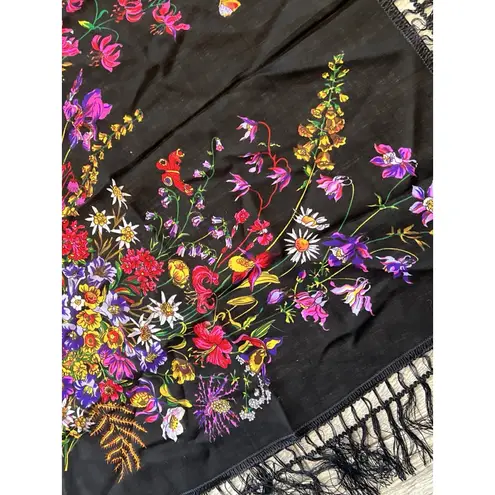 Vintage KASHMIR Scarf 100% Reine Wolle Handdruckt fringe MIT Viscose Fransen