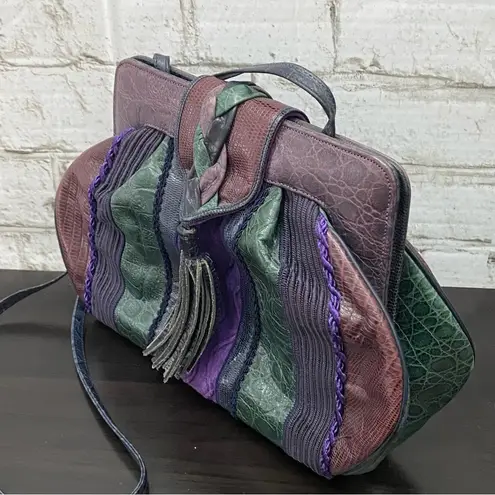 Vintage SHARIF Lizard Croc Leather Patchwork Convertible Clutch Shoulder Bag