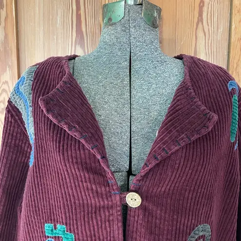 Vintage Florissant NY Maroon Corduroy Embroidered One