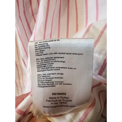 Harshman Alize Striped Ruffle Trim Peplum Linen Blouse Top Medium Pink White