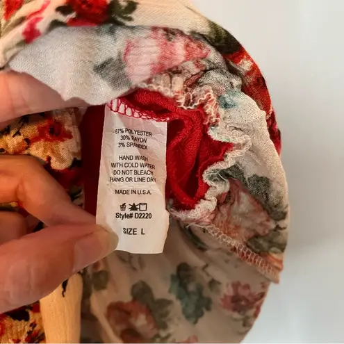 Red Lolly long sleeve floral extra long blouse