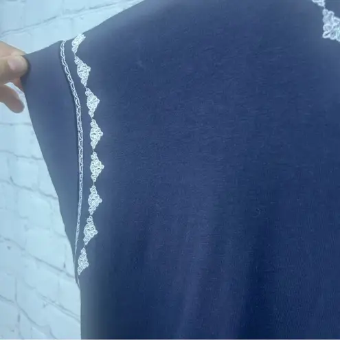 J. Jill NEW Pure Jill Embroidered cap sleeve navy blue tee preppy Medium Petite Size undefined