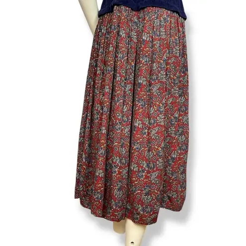 Vintage 90s Dress Floral Rayon Skirt Corduroy Vest Momcore Retro Sleeveless Blue Size M