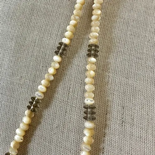 Artisan Mother of Pearl & Smoky Quartz Necklace with Sterling Silver Clasp