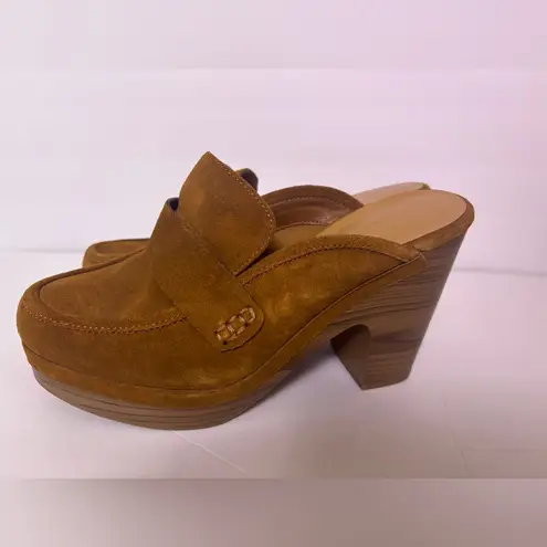 Splendid  Vina Caramel Tan Suede Wood Look Block Heel Platform Mule Clogs 8 - Image 2