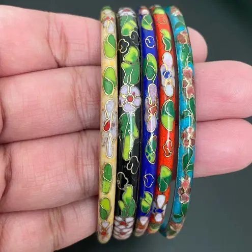 5pcs Vintage Enameled Cloisonne Bangle Bracelets 64g. Blue