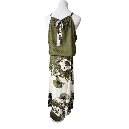Lily by Firmiana Halter Green Floral Dot Maxi Long Dress LARGE NWT Cottagecore