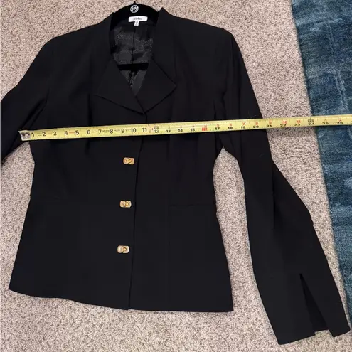 Reba Black Blazer Gold Turn-Lock Peplum Hem Quiet Luxury Money Classic Workwear