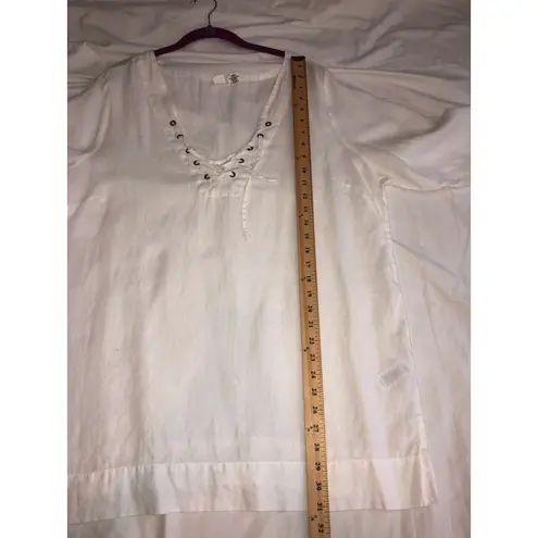 Artisan NY Linen Tunic Size 1X White Long Sleeve Grommet Lace Up Neckline Plus