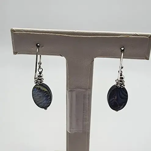Ali Sterling Silver Abalone Shell Dangling Earrings Green