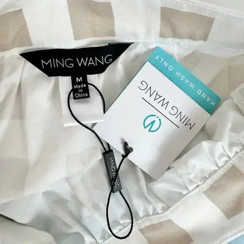 Ming Wang Maxi A Line Skirt Gingham Cotton Poplin Blue White High Waist M NWT