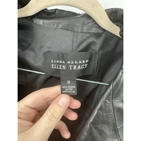 Ellen Tracy 100% Leather Jacket Women 12 Black Grunge Retro Y2K Moto Preppy