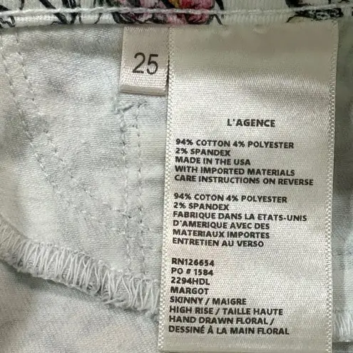 L'Agence Margot High Rise Skinny Jeans in Hand Drawn Floral Size 25