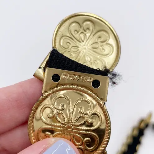 Vintage 80s Gold Coin Medallion Embossed Disc Stretch Belt One Size Boho Glam