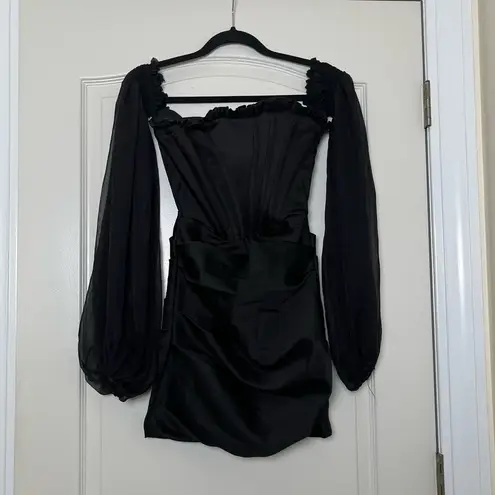 House Of CB  Beau Black Satin & Chiffon Corset Mini Dress Size XS