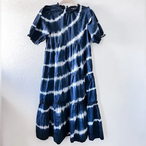 Generation Love Blue Christie Tie Die Ruffle 100% Cotton Midi Dress Small