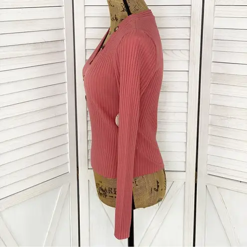 Self Esteem Ribbed Knit V Neck Crop Shirt Spice Orange Medium