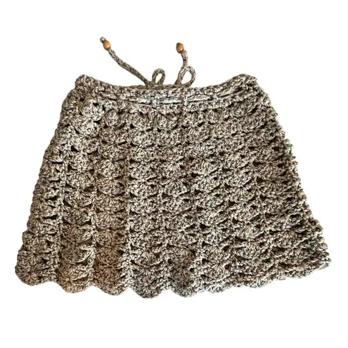 Hand made crochet knitted multicolor mini skirt scalloped hem & drawstring