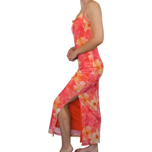 Vintage Y2K Candy Rocket Pink Floral Maxi Dress Orange