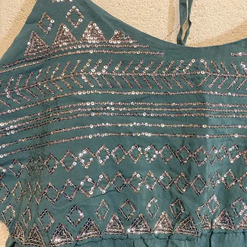 Tokyo Darling Teal sequin spaghetti strap top