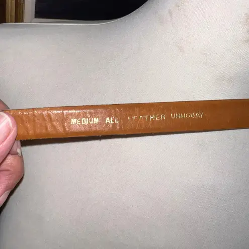 Medium Leather Belt Beige Buckle Women's Accessory All Leather Made in Uruguay Tan