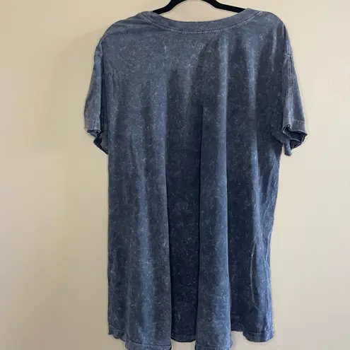 Free People Gray Acid Relaxed Fit Short Sleeve Tee with Crew Neck Blue