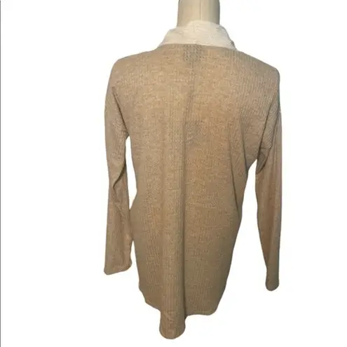 Bobeau cardigan women’s long sleeve nwt color block tan cream waffle knit Sz S