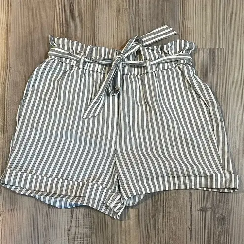 Frame  Striped Linen Blend Paperbag Shorts - size Small