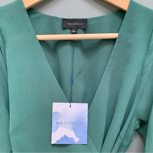 Majorelle  Katya Wrap Blouse in Jade Green Long Sleeve Peekaboo Arms Small