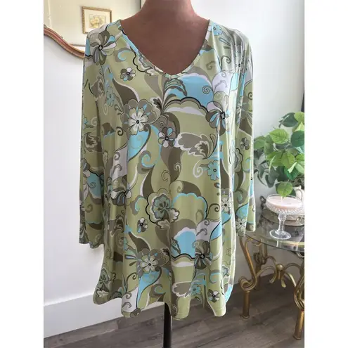 Allison Daley Women's Floral V-Neck Long Sleeve Blouse Size 14 Made in USA